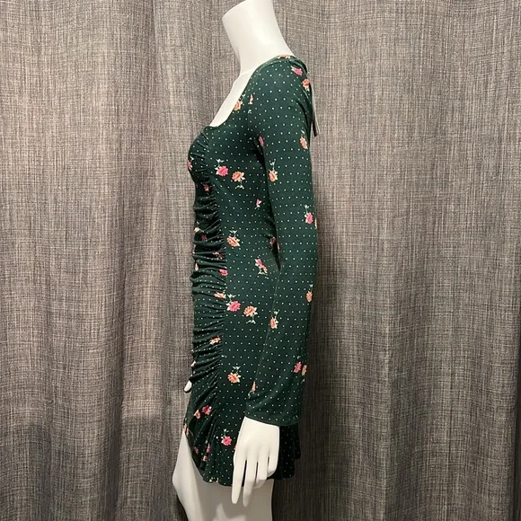 NWT Free People Celia Green Polka Dot & Floral Print Long Sleeve Mini Dress XS - Picture 8 of 11